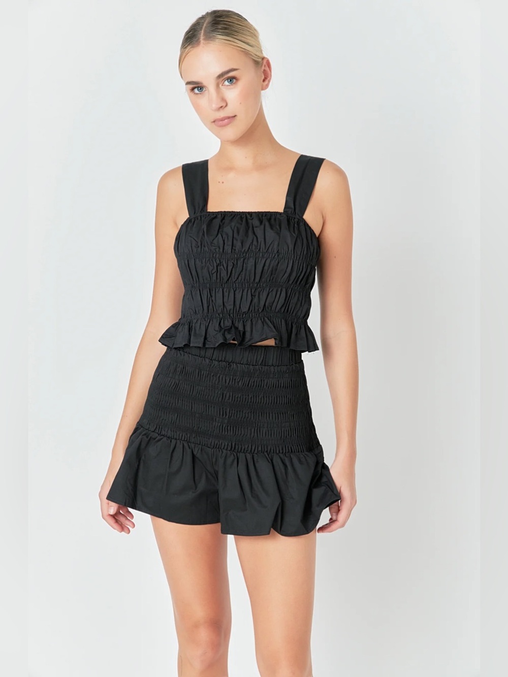 Endless Rose black ruched tank and shorts set